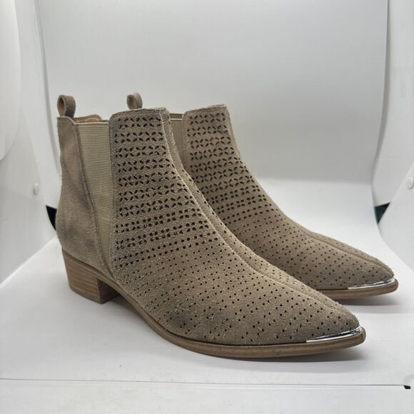 Marc Fisher Tan Brown Suede Point Toe High Heel Ankle Booties Women Sz 8.5M - Picture 1 of 12